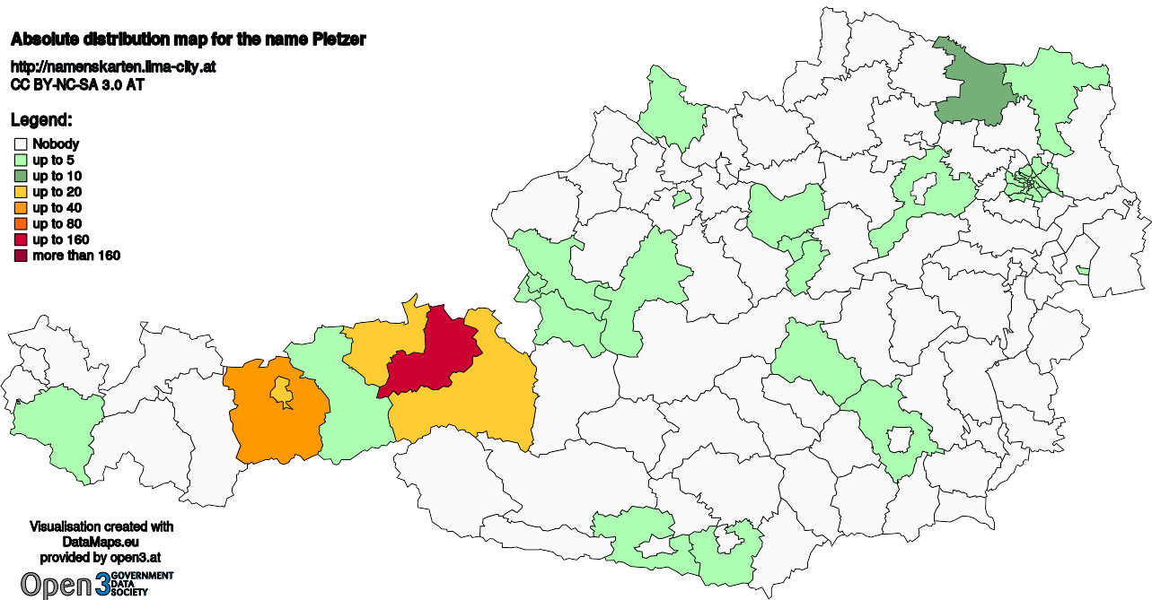 Absolute Distribution maps for surname Pletzer