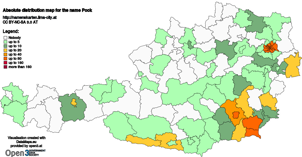 Absolute Distribution maps for surname Pock