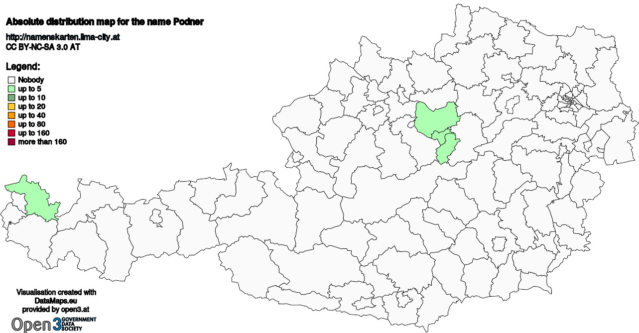 Absolute Distribution maps for surname Podner