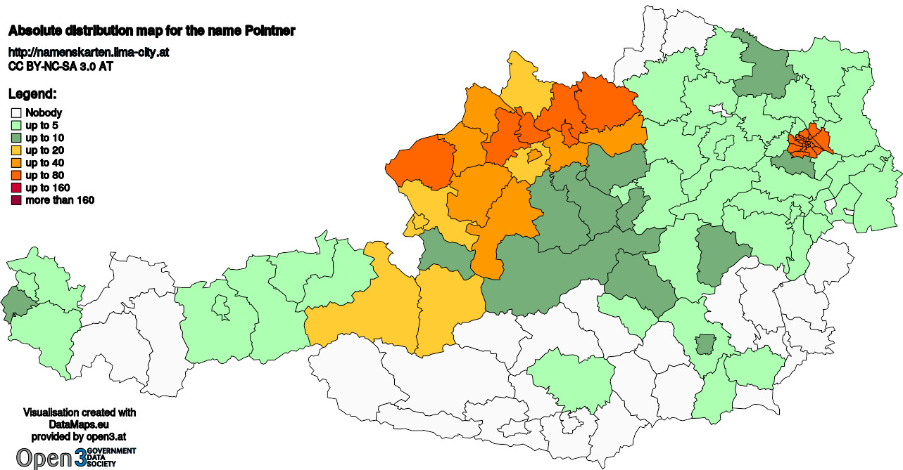 Absolute Distribution maps for surname Pointner