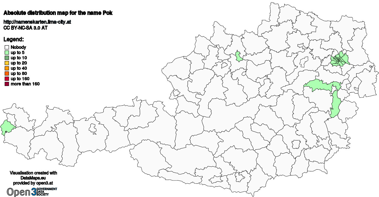 Absolute Distribution maps for surname Pok