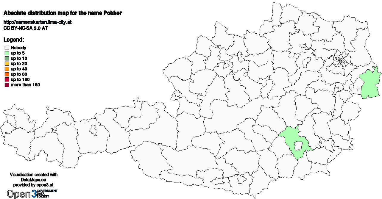 Absolute Distribution maps for surname Pokker