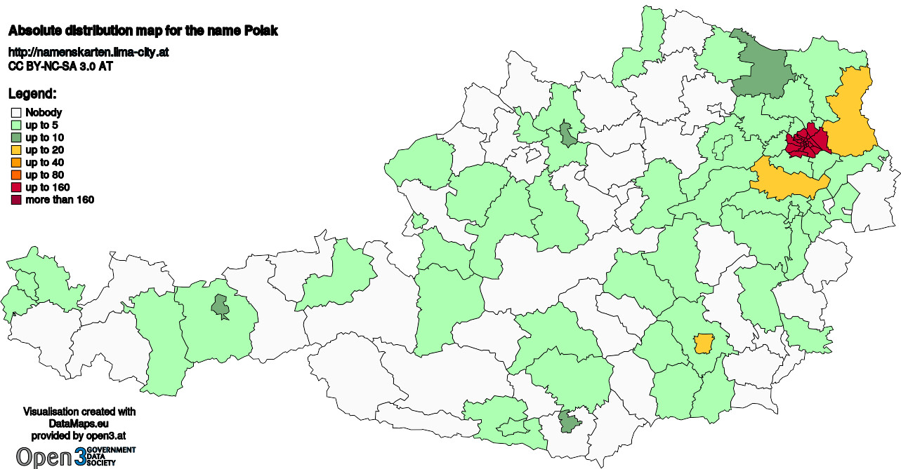 Absolute Distribution maps for surname Polak