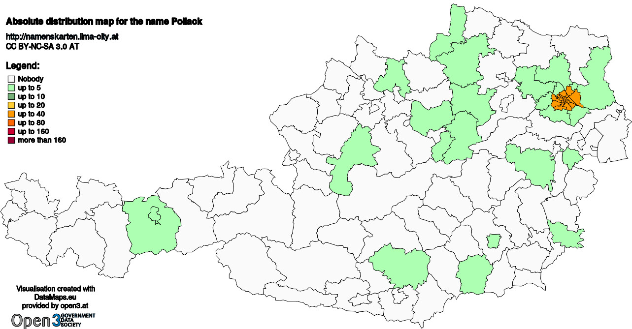 Absolute Distribution maps for surname Pollack