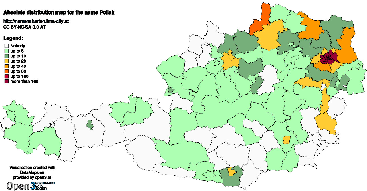 Absolute Distribution maps for surname Pollak