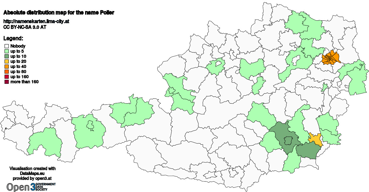 Absolute Distribution maps for surname Poller