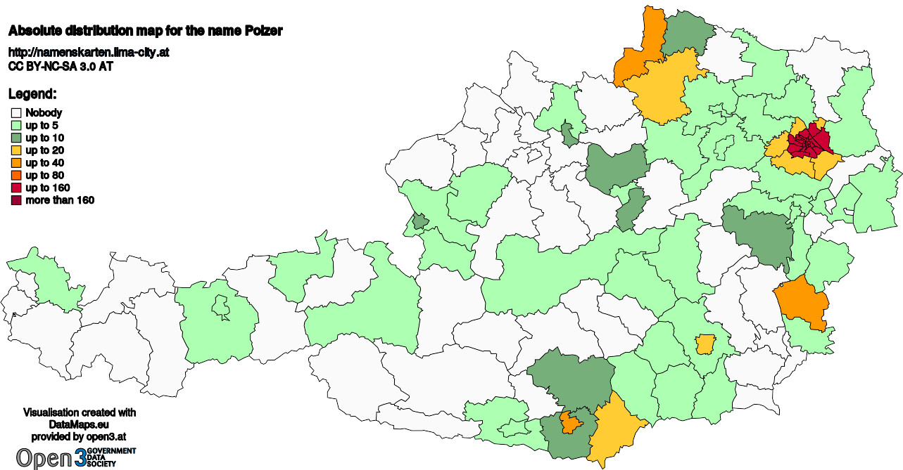 Absolute Distribution maps for surname Polzer