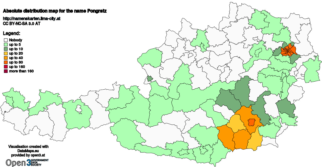 Absolute Distribution maps for surname Pongratz