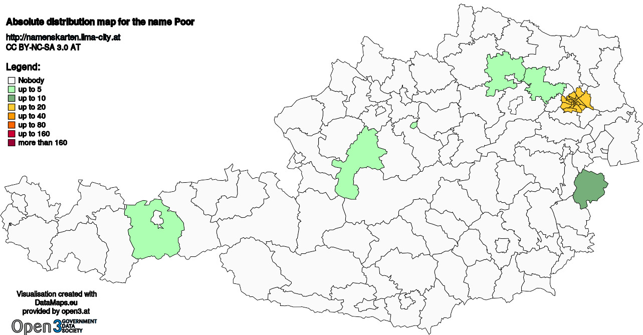 Absolute Distribution maps for surname Poor