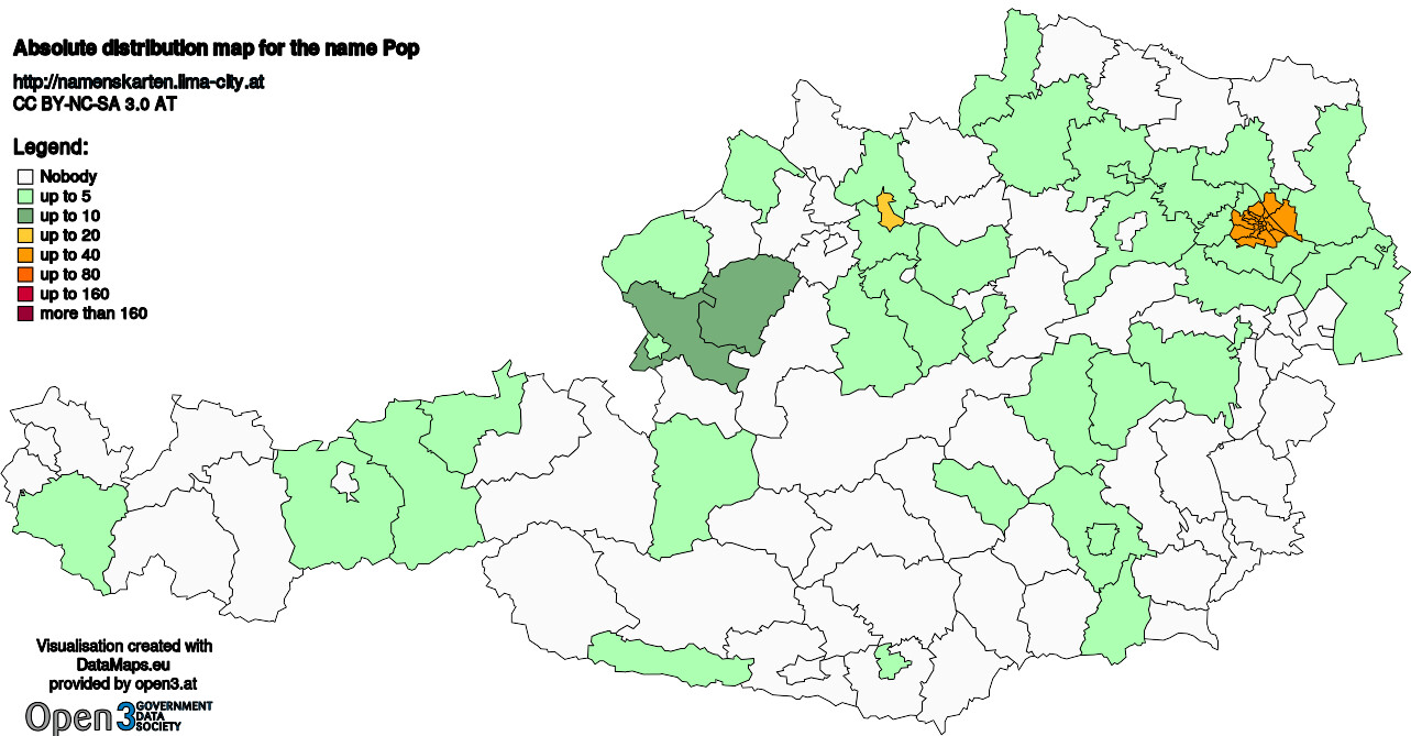 Absolute Distribution maps for surname Pop