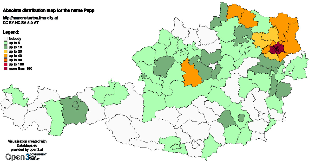 Absolute Distribution maps for surname Popp