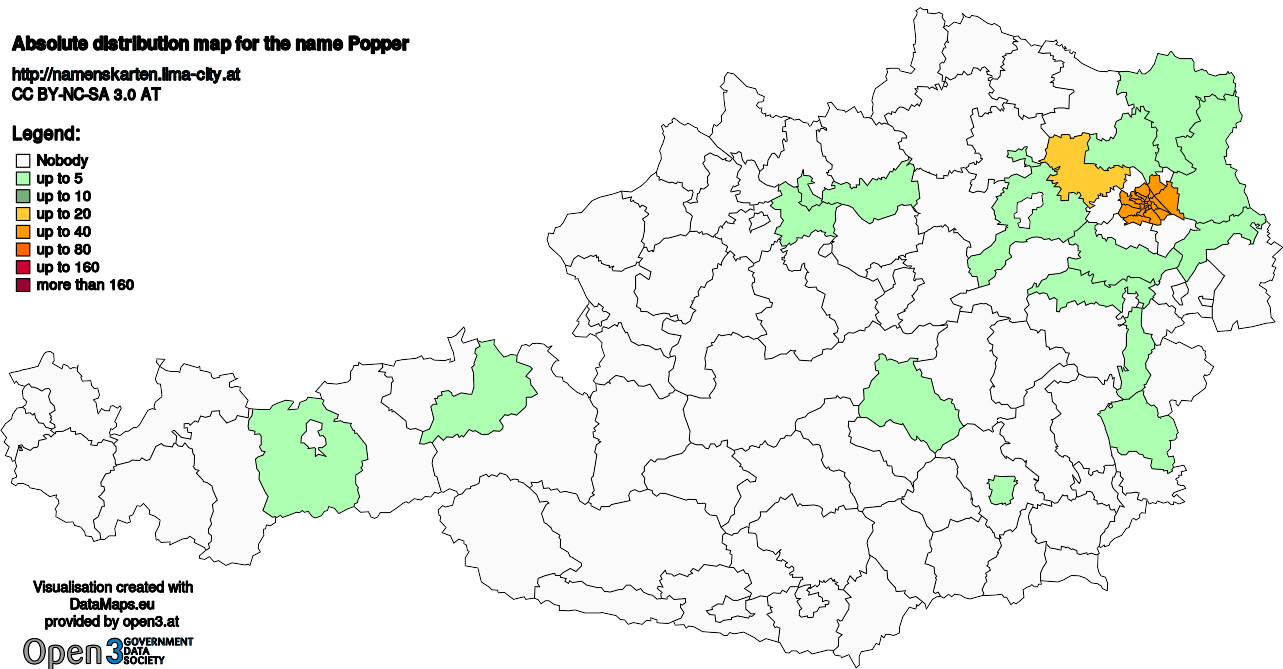 Absolute Distribution maps for surname Popper