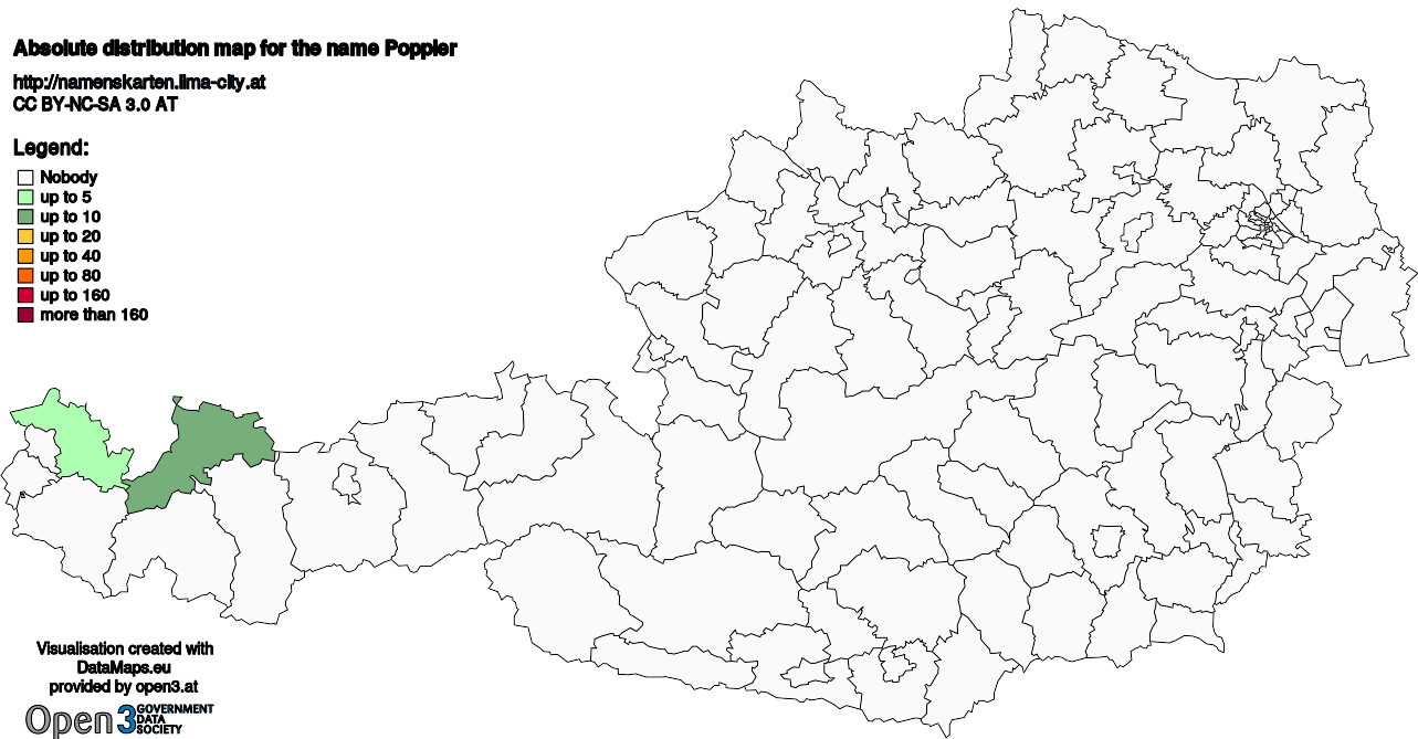 Absolute Distribution maps for surname Poppler