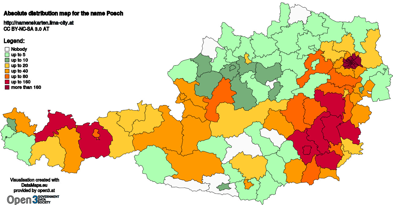 Absolute Distribution maps for surname Posch