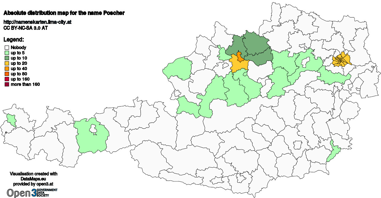 Absolute Distribution maps for surname Poscher