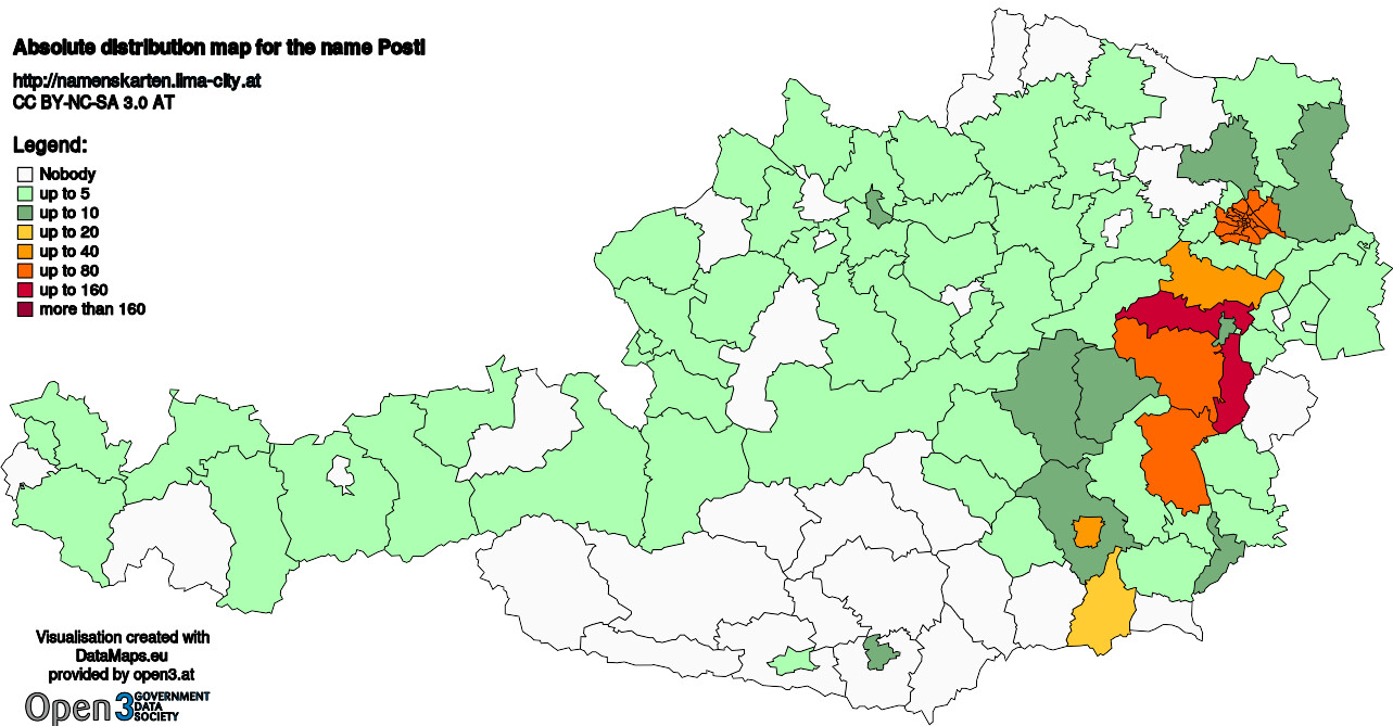 Absolute Distribution maps for surname Postl