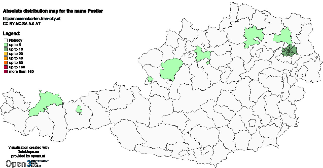 Absolute Distribution maps for surname Postler