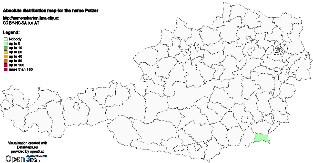 Absolute Distribution maps for surname Potzer