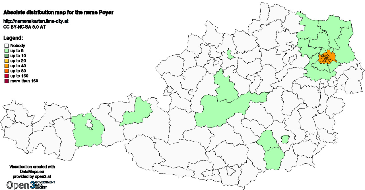 Absolute Distribution maps for surname Poyer