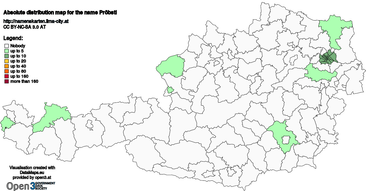 Absolute Distribution maps for surname Pröbstl