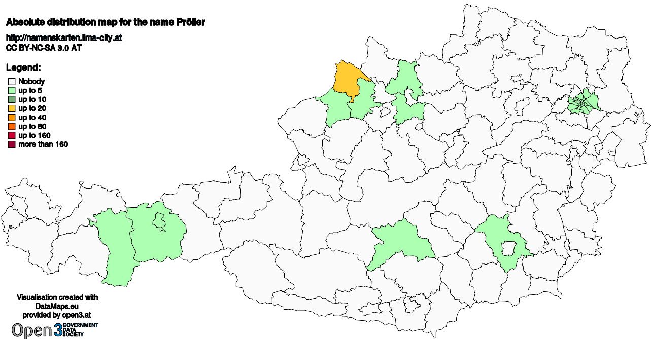 Absolute Distribution maps for surname Pröller