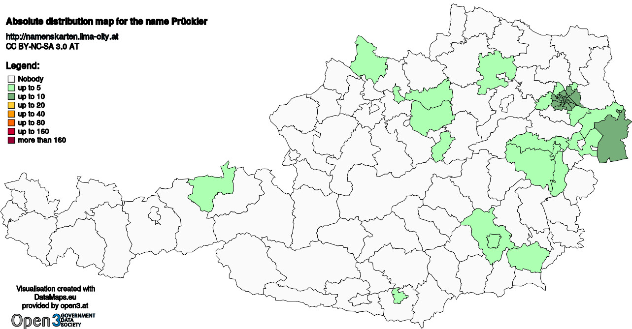 Absolute Distribution maps for surname Prückler