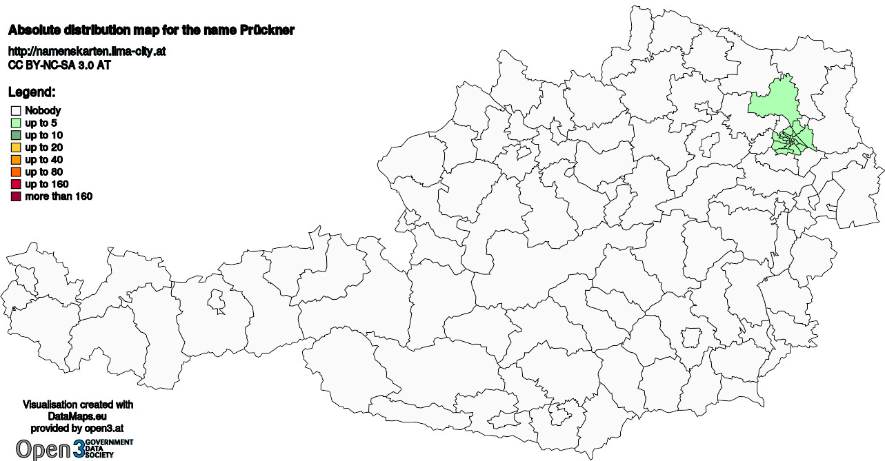 Absolute Distribution maps for surname Prückner