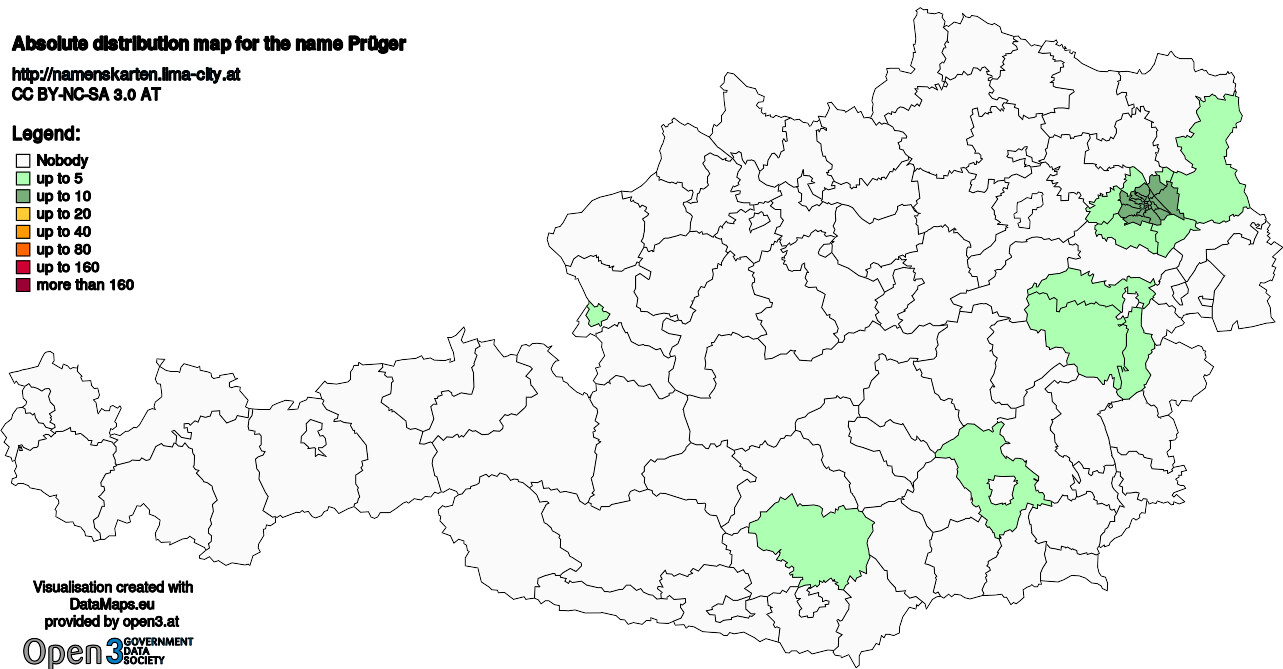 Absolute Distribution maps for surname Prüger
