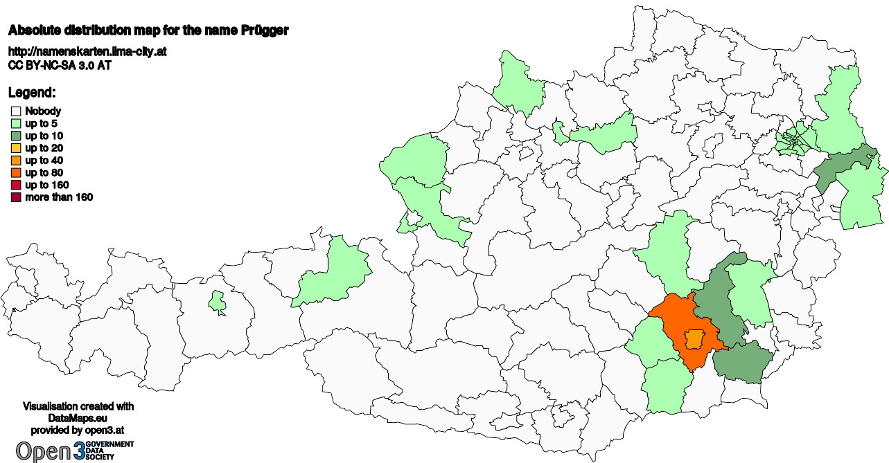 Absolute Distribution maps for surname Prügger