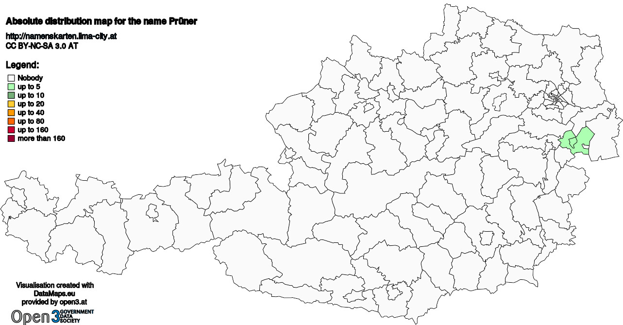 Absolute Distribution maps for surname Prüner