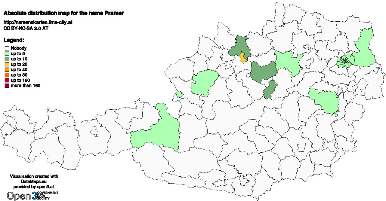 Absolute Distribution maps for surname Pramer