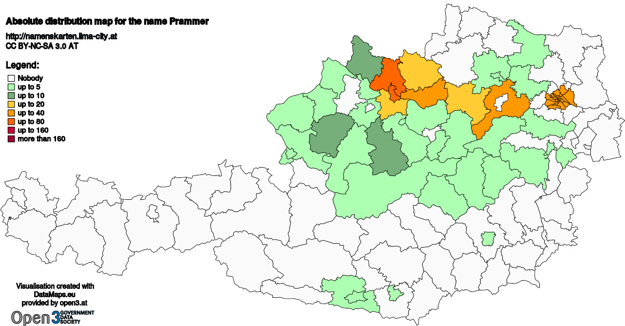 Absolute Distribution maps for surname Prammer