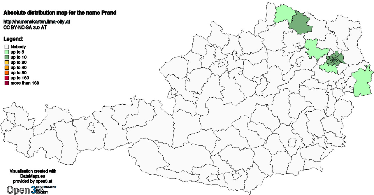 Absolute Distribution maps for surname Prand