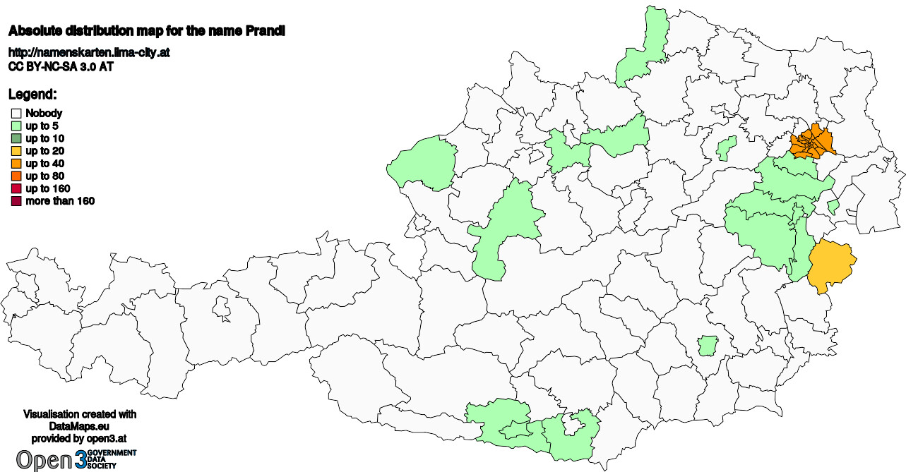 Absolute Distribution maps for surname Prandl