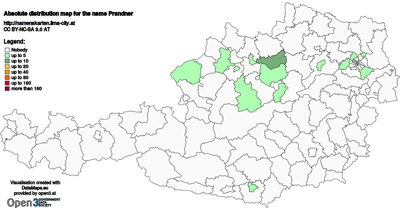 Absolute Distribution maps for surname Prandner