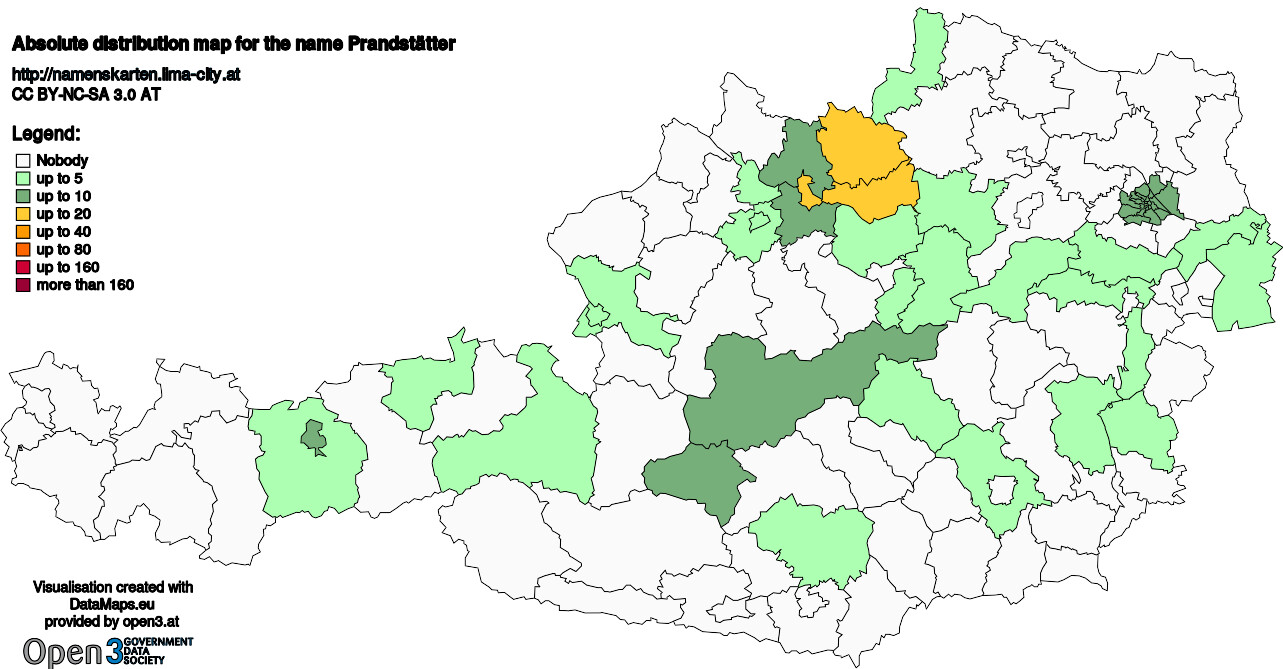 Absolute Distribution maps for surname Prandstätter