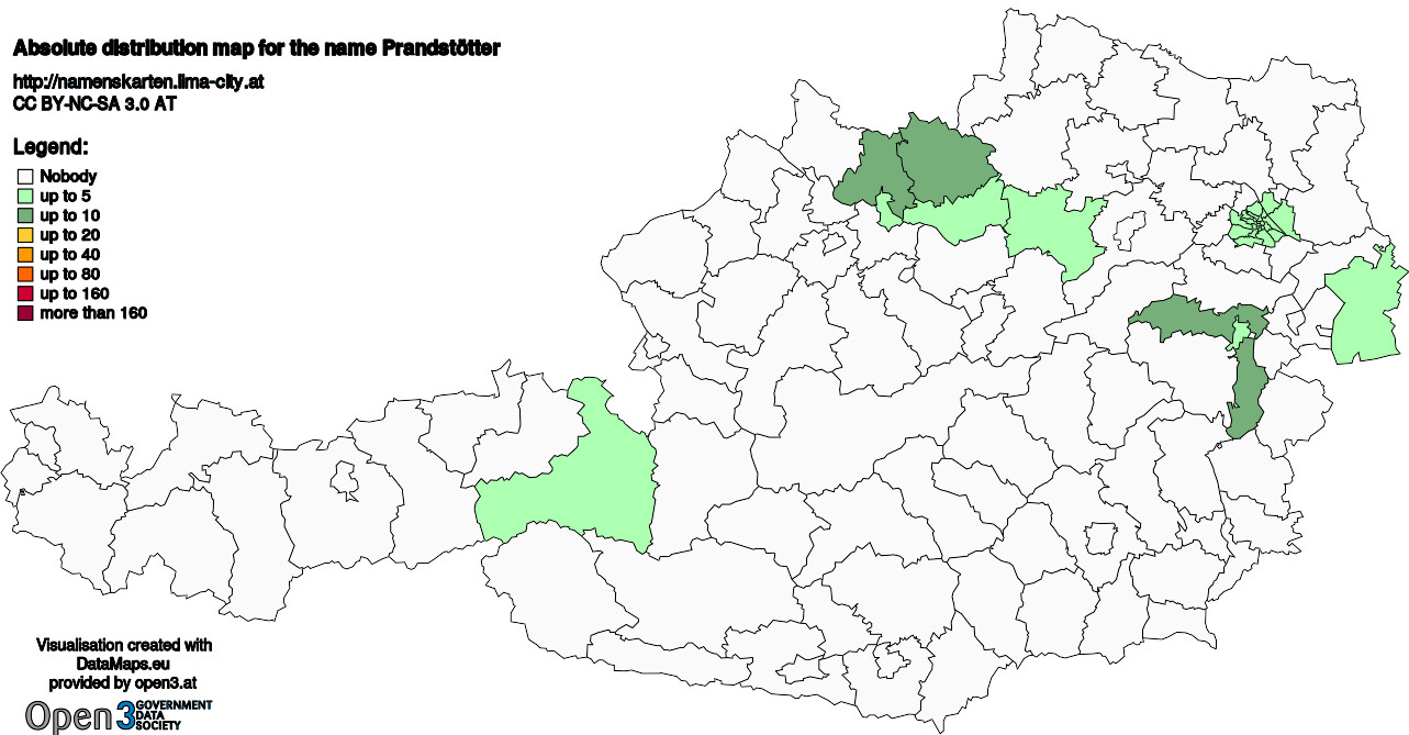 Absolute Distribution maps for surname Prandstötter