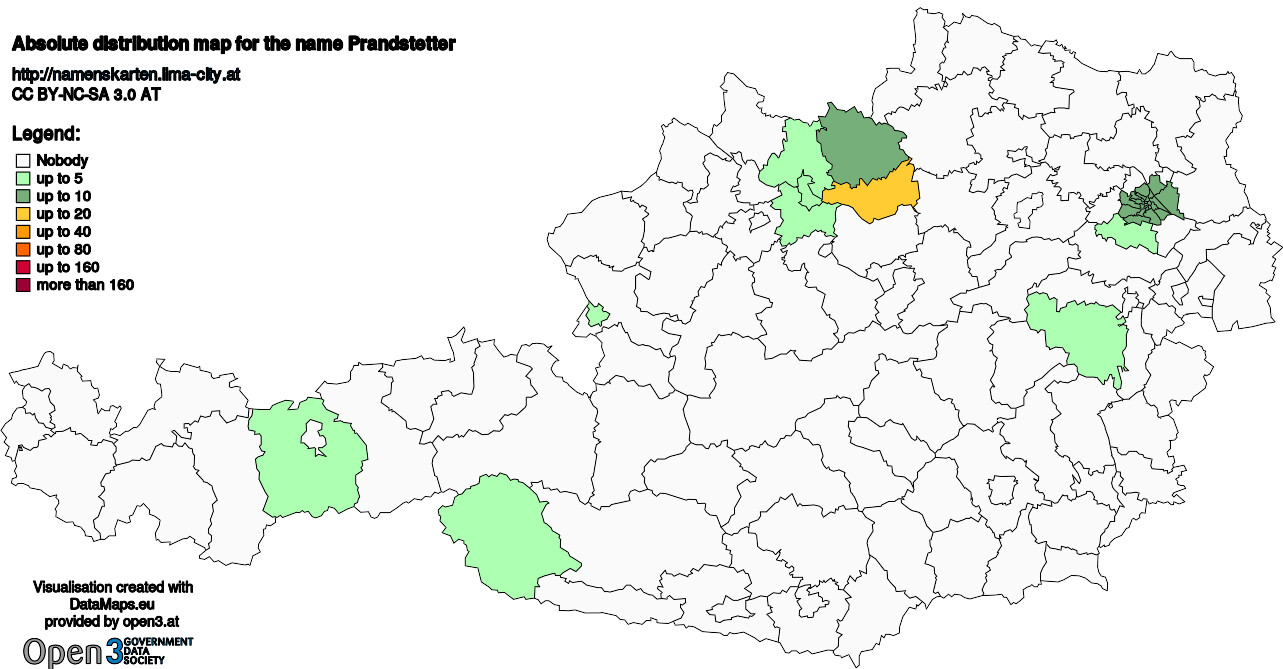Absolute Distribution maps for surname Prandstetter