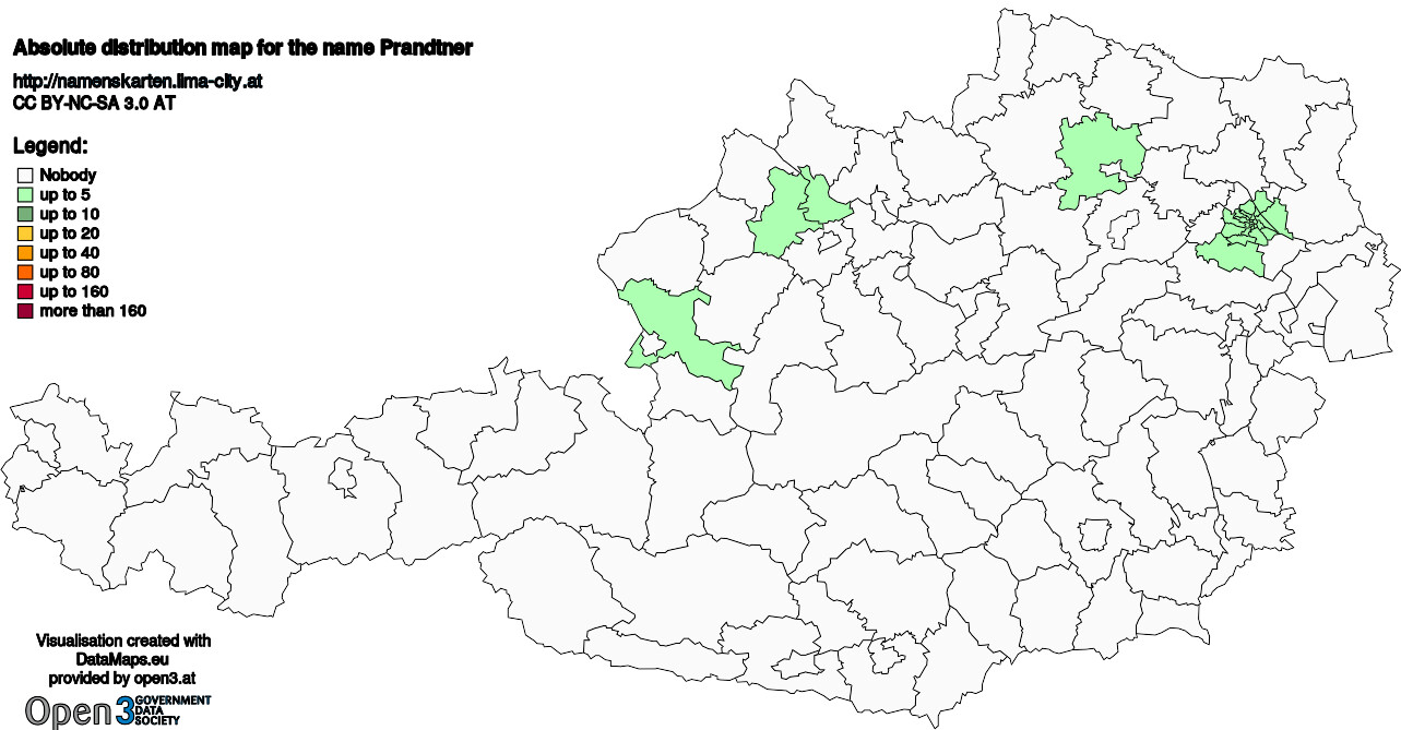 Absolute Distribution maps for surname Prandtner