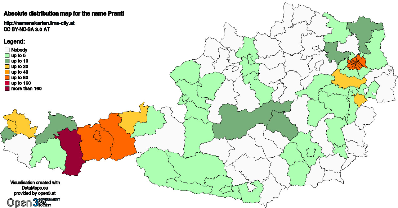 Absolute Distribution maps for surname Prantl