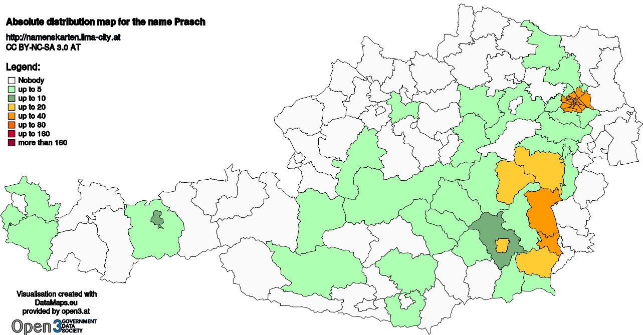 Absolute Distribution maps for surname Prasch