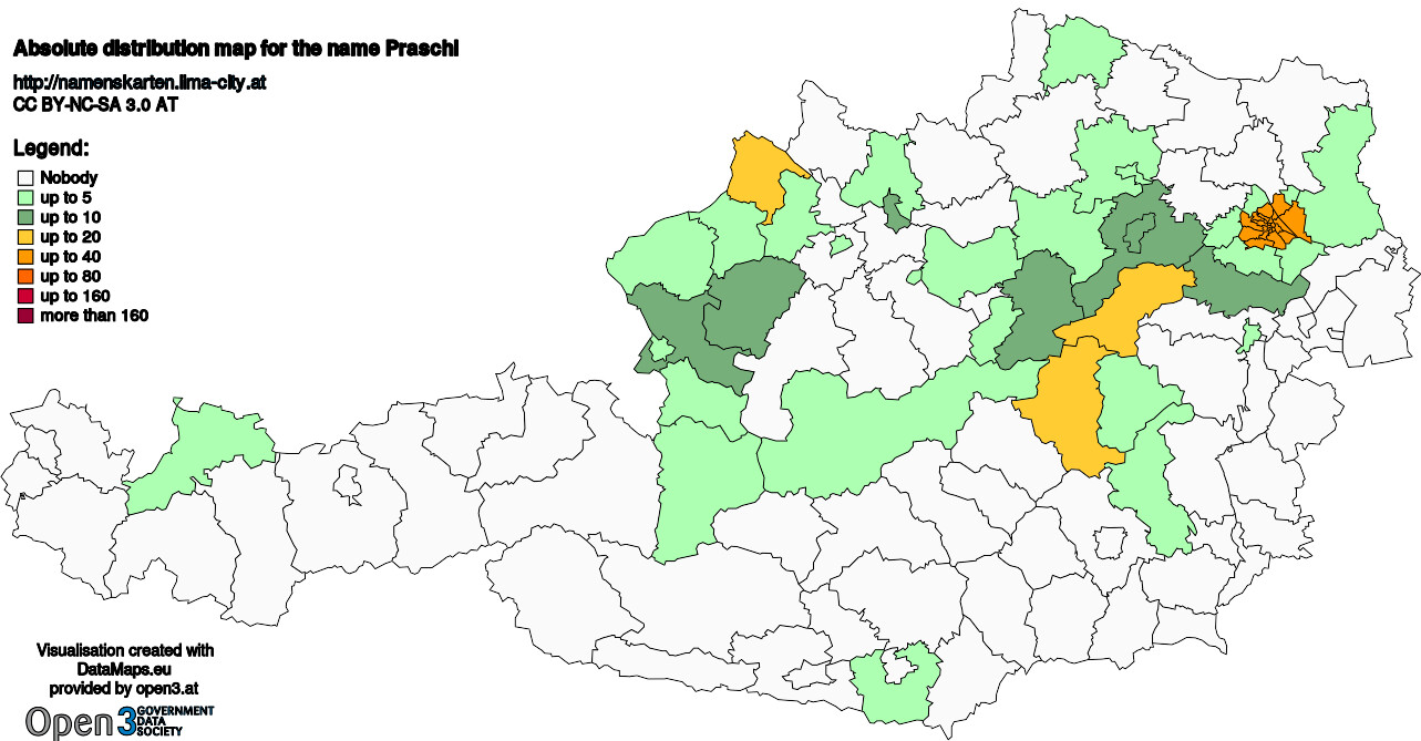 Absolute Distribution maps for surname Praschl