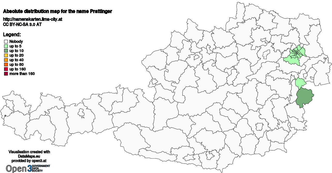 Absolute Distribution maps for surname Prattinger