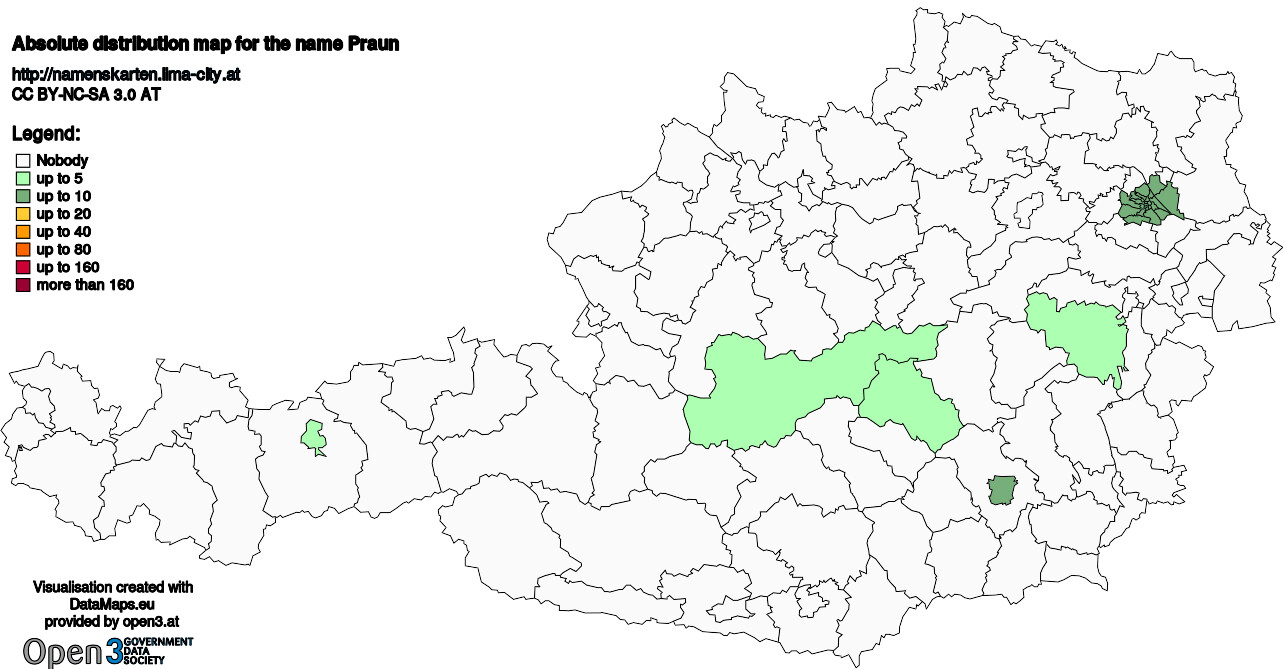 Absolute Distribution maps for surname Praun