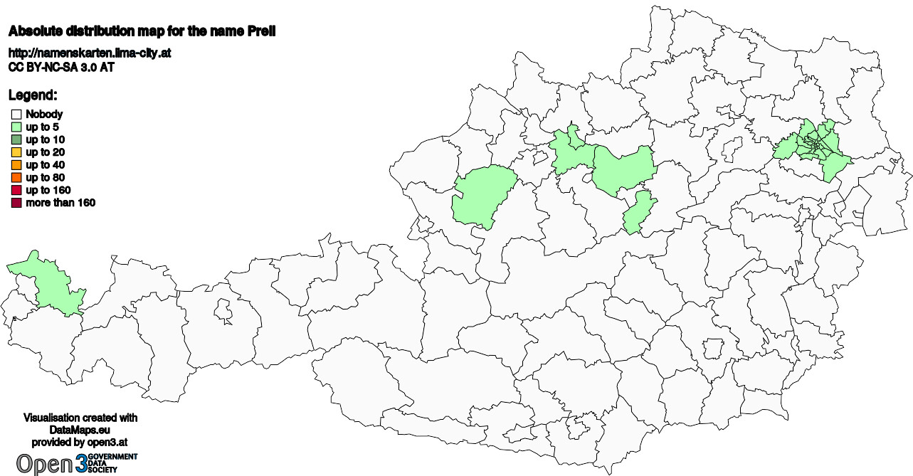 Absolute Distribution maps for surname Prell