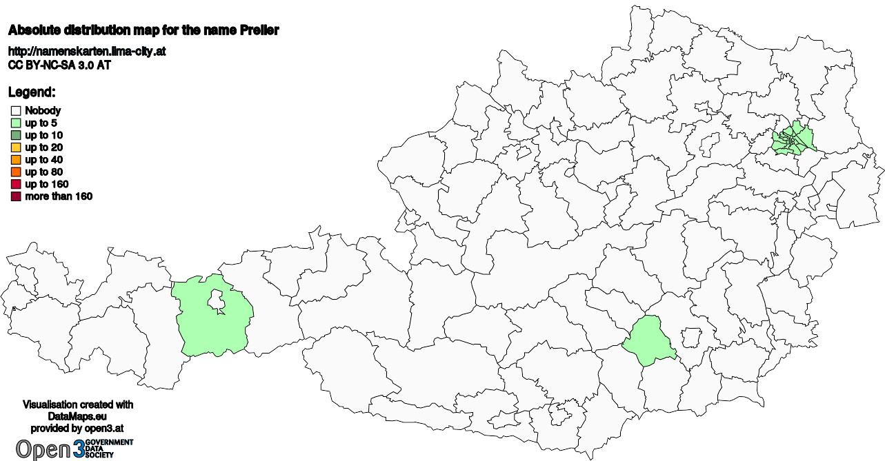 Absolute Distribution maps for surname Preller