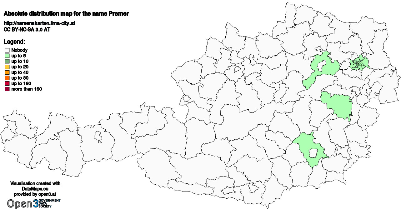 Absolute Distribution maps for surname Premer