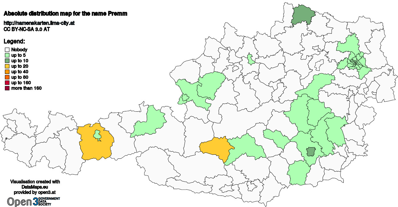 Absolute Distribution maps for surname Premm