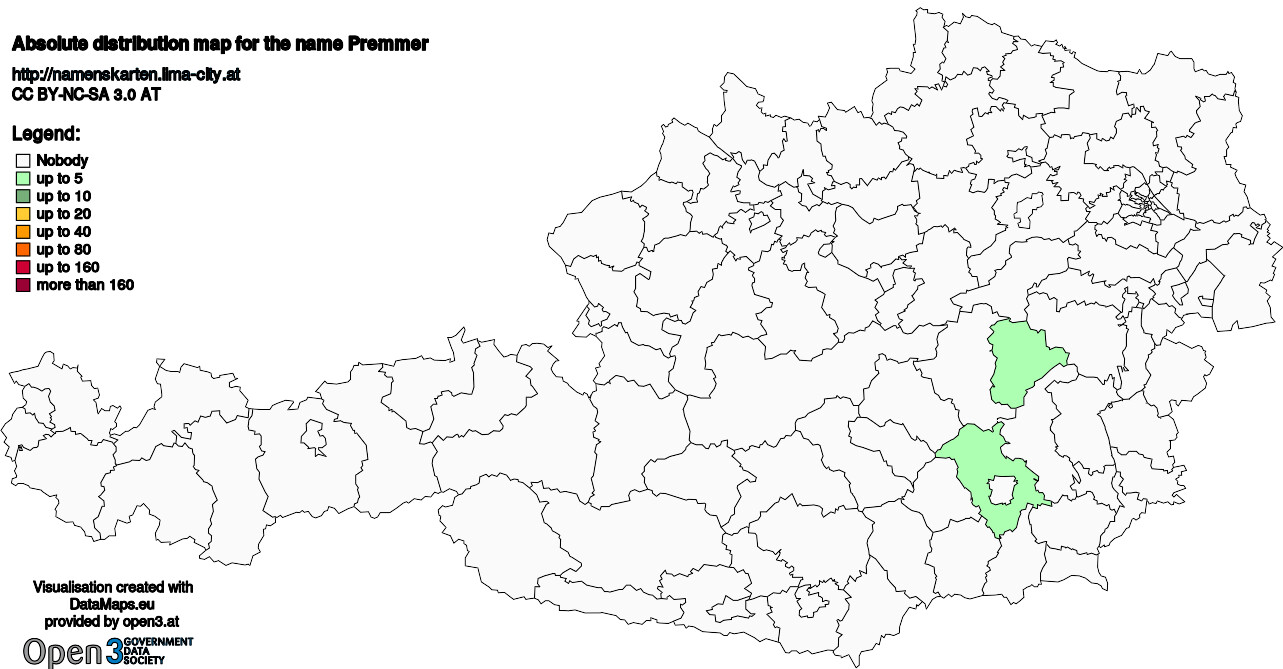 Absolute Distribution maps for surname Premmer