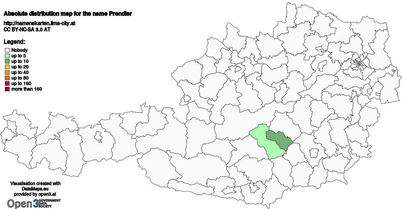 Absolute Distribution maps for surname Prendler